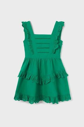 Otroška obleka Mayoral zelena barva - zelena. Otroška Obleka iz kolekcije Mayoral. Nabran model izdelan iz tkanine.
