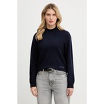 Volnen pulover A.P.C. Pull Esther ženski, mornarsko modra barva, WVBDK-F23373 - mornarsko modra. Pulover iz kolekcije A. P. C. Model izdelan iz srednje debele raztegljive pletenine. Model iz izjemno udobnega, visokokakovostnega materiala.