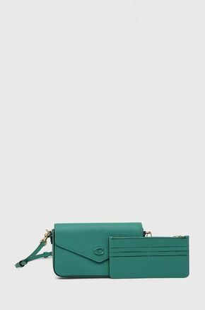 Usnjena torbica Coach zelena barva - zelena. Majhna torbica iz kolekcije Coach. Model na zapenjanje
