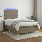 Greatstore Box spring postelja z vzmetnico LED taupe 120x200 cm blago