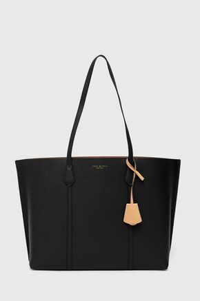 Tory Burch usnjena torbica - črna. Velika torbica za nakupovanje iz kolekcije Tory Burch. Model brez zapenjanja