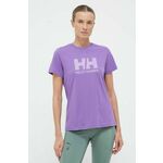 Bombažna kratka majica Helly Hansen bela barva - vijolična. Kratka majica iz kolekcije Helly Hansen, izdelana iz bombažne pletenine. Model iz mehke in na otip prijetne tkanine.