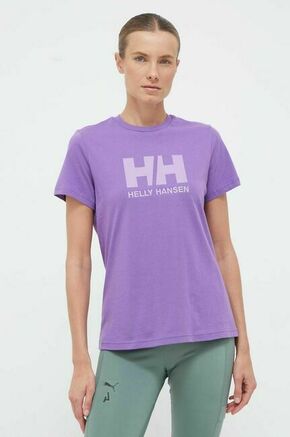 Bombažna kratka majica Helly Hansen bela barva - vijolična. Kratka majica iz kolekcije Helly Hansen