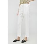 Lanene hlače Tommy Hilfiger bela barva - bela. Hlače iz kolekcije Tommy Hilfiger. Model izdelan iz enobarvne tkanine. Izjemno udoben, laneni material.