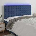 Vidaxl LED posteljno vzglavje modro 180x5x118/128 cm blago