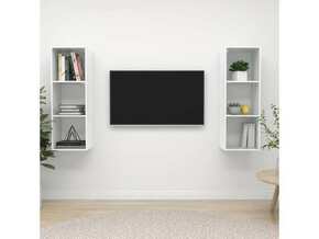 VIDAXL Stenska TV omarica 2 kosa visok sijaj bela iverna plošča