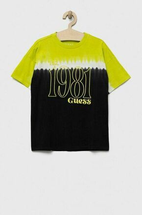 Otroška bombažna kratka majica Guess zelena barva - zelena. Otroške Ohlapna kratka majica iz kolekcije Guess