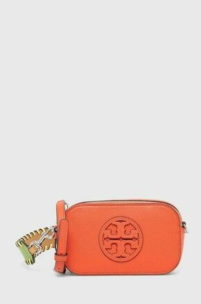 Usnjena torbica Tory Burch oranžna barva - oranžna. Majhna torbica iz kolekcije Tory Burch. Model na zapenjanje