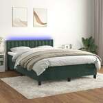 Greatstore Box spring postelja z vzmetnico LED tem. zelena 140x190cm žamet