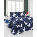 Komplet prešite postelje in 2 prevleki za vzglavnik Eponj Home Magic Unicorn Dark Blue, 200 x 220 cm