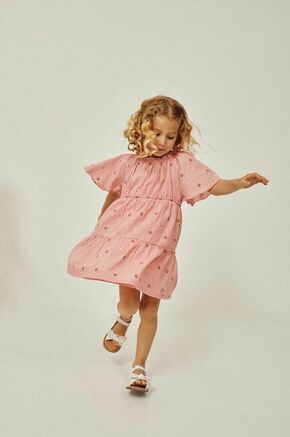 Otroška bombažna obleka zippy roza barva - roza. Otroški Obleka iz kolekcije zippy. Nabran model