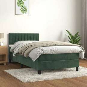 Greatstore Box spring postelja z vzmetnico temno zelena 100x200 cm žamet