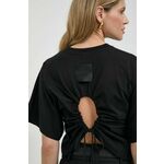 Bombažna kratka majica Liviana Conti ženski, črna barva - črna. Kratka majica iz kolekcije Liviana Conti, izdelana iz pletenine s potiskom. Model iz zračne bombažne tkanine.