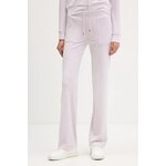 Spodnji del trenirke Juicy Couture DEL RAY POCKETED PANT vijolična barva, JCAP180 - vijolična. Spodnji del trenirke iz kolekcije Juicy Couture. Model izdelan iz tanke, zelo elastične pletenine. Model iz mehkega in na otip prijetnega velurja.