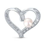 JwL Luxury Pearls Bleščeča srčna broška s pravim biserom in kristali JL0695