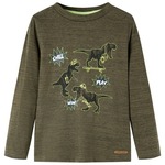 vidaXL Otroška majica z dolgimi rokavi potisk dinozavrov temno kaki melanž 92