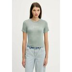 Kratka majica Juicy Couture SHEER FITTED TEE ženska, zelena barva, JCWCT225301 - zelena. Kratka majica iz kolekcije Juicy Couture, izdelana iz tanke, zelo elastične pletenine. Model iz izjemno udobne in zračne tkanine je idealen za toplejše letne...