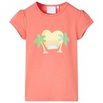 vidaXL Otroška majica s kratkimi rokavi z mavrico in palmami koralna 128