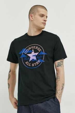 Bombažna kratka majica Converse črna barva - črna. Kratka majica iz kolekcije Converse. Model izdelan iz tanke