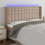 vidaXL LED posteljno vzglavje kapučino 147x16x118/128 cm umetno usnje