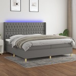 Box spring postelja z vzmetnico LED temno siva 200x200 cm blago - vidaXL - Siva - 94,93 - 200 x 200 cm - vidaXL