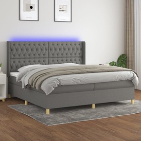 Box spring postelja z vzmetnico LED temno siva 200x200 cm blago - vidaXL - Siva - 94