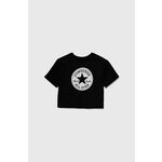 Otroška kratka majica Converse črna barva - črna. Otroške kratka majica iz kolekcije Converse. Model izdelan iz tanke, elastične pletenine. Model iz izjemno udobne, zračne tkanine.