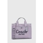 Torbica Coach vijolična barva - vijolična. Srednje velika nakupovalna torbica iz kolekcije Coach. Model na zapenjanje, izdelan iz tekstilnega materiala.