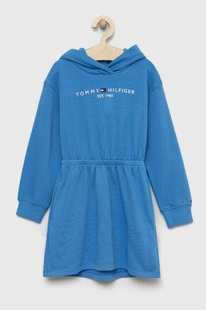Otroška obleka Tommy Hilfiger - modra. Otroška Obleka iz kolekcije Tommy Hilfiger. Raven model izdelan iz pletenine z nalepko.