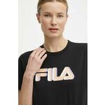 Bombažna kratka majica Fila Londrina ženska, črna barva, FAW0765 - črna. Kratka majica iz kolekcije Fila, izdelana iz tanke, elastične pletenine. Model iz izjemno udobne bombažne tkanine.