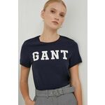 Bombažna kratka majica Gant ženski, mornarsko modra barva - mornarsko modra. Kratka majica iz kolekcije Gant, izdelana iz elastične pletenine. Model iz zračne bombažne tkanine.