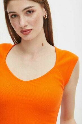 Bombažna kratka majica Medicine ženska oranžna barva - oranžna. Kratka majica iz kolekcije Medicine. Model izdelan iz rebraste pletenine.