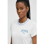 Bombažna kratka majica Puma SQUAD ženska, bela barva, 677897 - bela. Kratka majica iz kolekcije Puma, izdelana iz tanke, elastične pletenine. Model iz zračne bombažne tkanine.