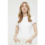 Kratka majica Abercrombie &amp; Fitch ženski, bela barva - bela. Kratka majica iz kolekcije Abercrombie &amp; Fitch, izdelana iz tanke, zelo elastične pletenine. Model iz izjemno udobne tkanine z visoko vsebnostjo bombaža.