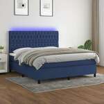 Greatstore Box spring postelja z vzmetnico LED modra 160x200 cm blago