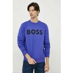 Bombažen pulover BOSS moška, vijolična barva - vijolična. Pulover iz kolekcije BOSS, izdelan iz tanke, rahlo elastične pletenine. Model iz izjemno udobne bombažne tkanine.