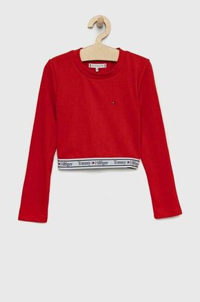 Otroški longsleeve Tommy Hilfiger rdeča barva - rdeča. Otroški Majica z dolgimi rokavi iz kolekcije Tommy Hilfiger. Model izdelan iz pletenine z nalepko.