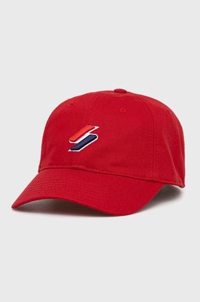 Bombažna kapa Superdry rdeča barva - rdeča. Kapa s šiltom vrste baseball iz kolekcije Superdry. Model izdelan iz enobarvnega materiala.