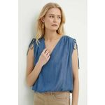 Majica Silvian Heach ženska - modra. Bluza iz kolekcije Silvian Heach izdelana iz enobarvnega materiala. Model iz tankega materiala je idealen za toplejše letne čase.