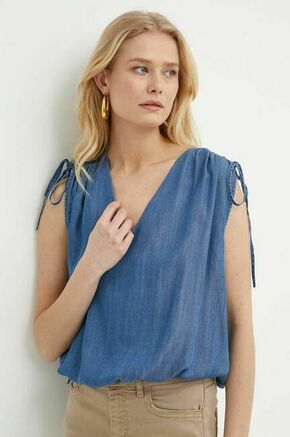 Majica Silvian Heach ženska - modra. Bluza iz kolekcije Silvian Heach izdelana iz enobarvnega materiala. Model iz tankega materiala je idealen za toplejše letne čase.