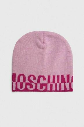 Kapa s primesjo volne Moschino roza barva - roza. Kapa iz kolekcije Moschino. Model izdelan iz pletenine s potiskom.