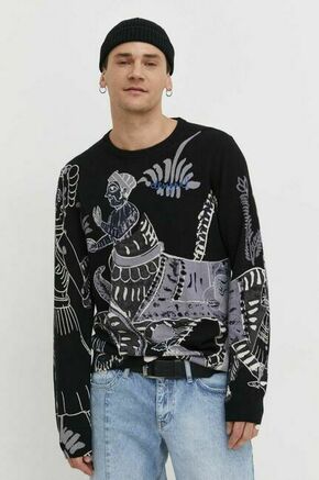 Bombažen pulover Desigual črna barva - črna. Pulover iz kolekcije Desigual. Model izdelan iz vzorčaste pletenine. Model iz izjemno udobne bombažne tkanine.