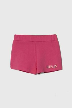 Otroške bombažne kratke hlače Guess roza barva - roza. Otroški kratke hlače iz kolekcije Guess. Model izdelan iz pletenine. Model iz izjemno udobne bombažne tkanine.