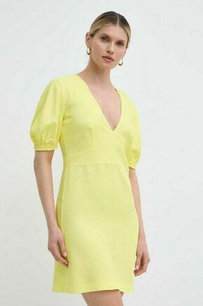 Obleka iz mešanice lana Twinset rumena barva - rumena. Obleka iz kolekcije Twinset. Model izdelan iz enobarvnega materiala. Model iz zračne tkanine z visoko vsebnostjo viskoze.