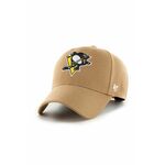Kapa iz mešanice volne 47brand NHL Pittsburgh Penguins bež barva - bež. Kapa s šiltom vrste baseball iz kolekcije 47brand. Model izdelan iz tkanine z nalepko.
