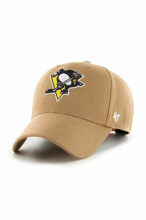 Kapa iz mešanice volne 47brand NHL Pittsburgh Penguins bež barva - bež. Kapa s šiltom vrste baseball iz kolekcije 47brand. Model izdelan iz tkanine z nalepko.