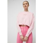 Bombažen pulover HUGO ženska, roza barva - roza. Mikica iz kolekcije HUGO. Model izdelan iz elastične pletenine. Izjemno udoben material, izdelan iz naravnih vlaken.