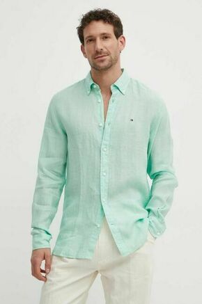 Lanena srajca Tommy Hilfiger zelena barva