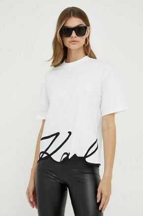 Bombažna kratka majica Karl Lagerfeld bela barva - bela. Kratka majica iz kolekcije Karl Lagerfeld. Model izdelan iz bombažnega materiala.