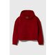 Otroški pulover Guess rdeča barva, s kapuco - rdeča. Otroški pulover s kapuco iz kolekcije Guess, izdelan iz pletenine z nalepko. Model iz izjemno udobne tkanine z visoko vsebnostjo bombaža.